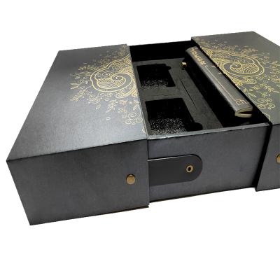 China Large Size Recycled Dong Guan Crown Win Pearl Paper Gift Packaging Box Gold Foil Materials Finishing 2 Compartment Drawer Box for sale