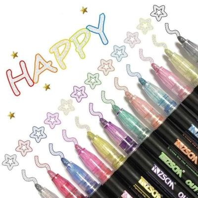 China 12 Color /24 Colors Set Art DIY Graffiti Set Marker Pen Highlighter Scrapbook Bullet Diary Double Line Card 11.5 *1.0 cm for sale