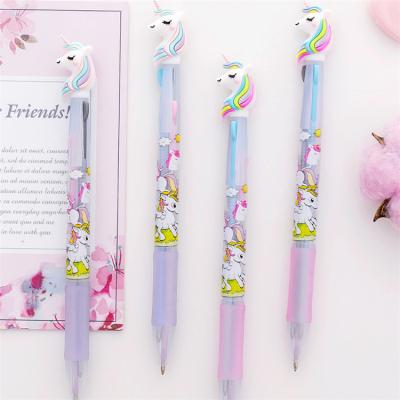 China Creative Korea Stationery Unicorn 3 Colors Ballpoint Pen Promotional Retractable Multicolor Pen for sale