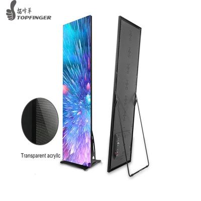 China Topfinger Indoor Full Color LED Floor Standing Player Screen Wifi USB 4G Led Advertising Poster Remote Control Screen for sale