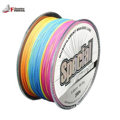 China High tensile strongest 4 strand pe tension multicolor coated braided fishing line for carp tuna 200m 100m for sale