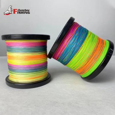 China Hot Selling Super Strong Multicolor 4 Strands High Tensile Braided Multifilament Pe Main Fishing Line 1000m Long for sale