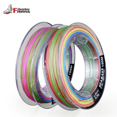 China High-knot Strength 4 Strands Multicolor PE Multifilament Braided Fishing Line For Bass 150m for sale