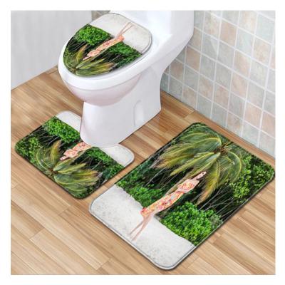 China Beach Beauty Washable Bathroom Floor Mat 3 Pieces Toilet Mat Anti Slip Bathroom Mat In Stock for sale