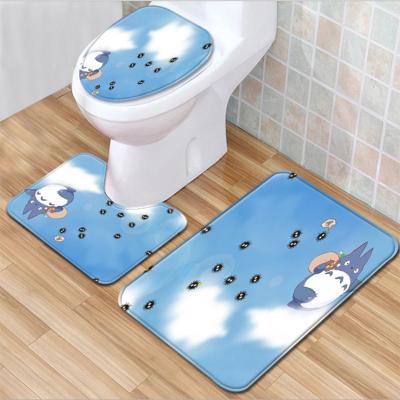 China Washable Cartoon Bathroom Floor Mat 3 Piece Toilet Mat Set Mat Washable Toilet Mat In Stock for sale