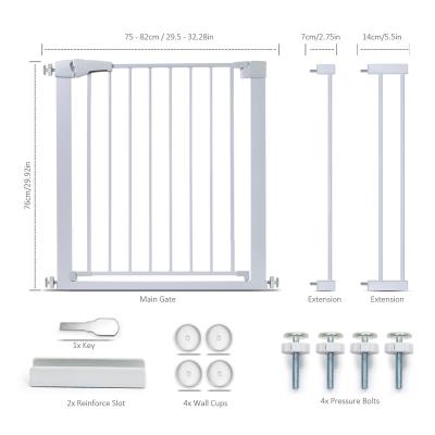 China Modern Adjustable Dog Gate Baby Safety Cat Fence Stair Door Metal High Strength Iron Gate For Kids Safety 75-82cm for sale