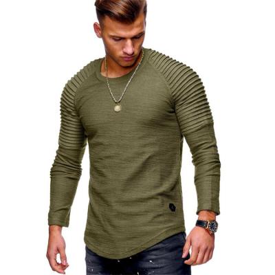 China Wholesale Anti-Shrink Mens Casual Long Sleeve Pleated Sleeve Solid Color T-Shirt for sale