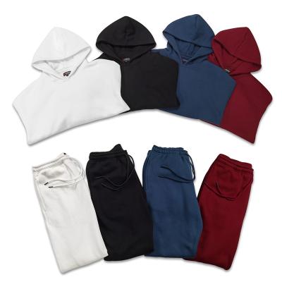 China QUICK DRY Mens Solid 100% Cotton Fleece Hoodies 2 Pieces Sets Casual Loose Sets Hooded Sweatpants Suit for sale