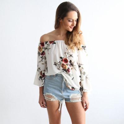 China Anti-pilling Wholesale Women Plus Size Floral Print Chiffon Tops Blouse for sale