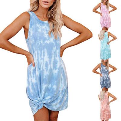 China Wholesale Breathable Tie Dye Casual Dress Plus Size Loose Women Sleeveless Dress for sale