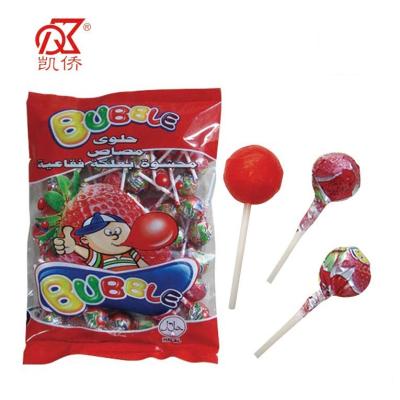 China 15g Natural Halal Ball Shape Fruit Lollipop With Gum for sale