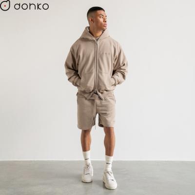 China Custom Sweatsuit Heavy Fabric Anti Shrink 450 GSM Zip Hoodie With Shorts for sale