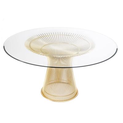 China Gold Stainless Steel Frame Metal Iron Wire Living Room Nordic Modern Glass Small Indoor Tables Set Round Tea Coffee Table for sale