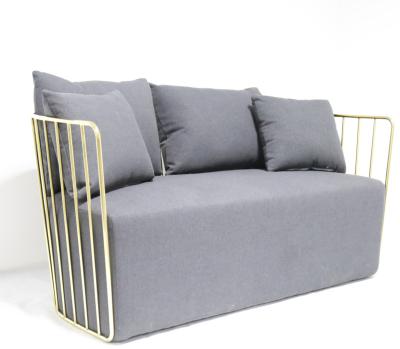 China Slipcovered stainless steel electroplate modern Nordic luxury gold wire metal fabric velvet leather sofa leisure styling living room sofas for sale