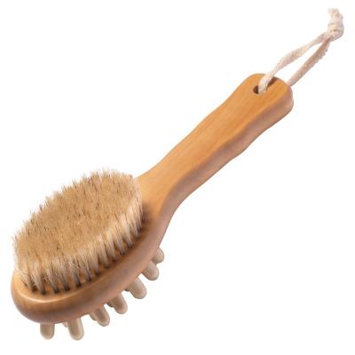 China EXFOLIATING Small Double Side Bath Brush Boar Back Bristle Massage Wooden Handle Shower Body Scrub Bath Brush for sale