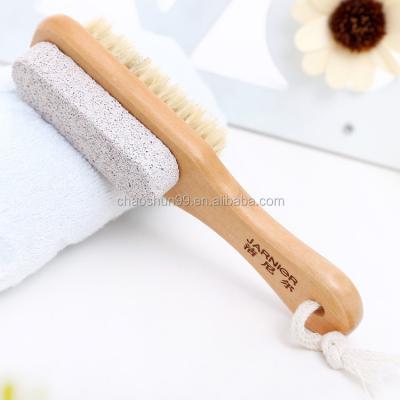 China Long Handle Deep Cleansing Body Brush Bamboo Wood Shower Massage Body Bath Brush With Pumice Stone for sale