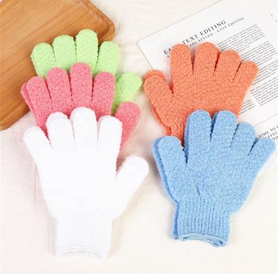 China EXFOLIATE Bath Exfoliating Scrubber Glove Nylon Body Shower Cleaning Gloves Exfoliating Bath Gloves for sale