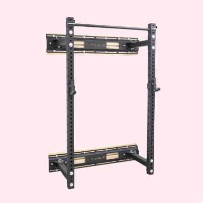 China Fold Back Wall Mounted Commercial Gym Equipment Fitness Power Folding Squat Rack for sale