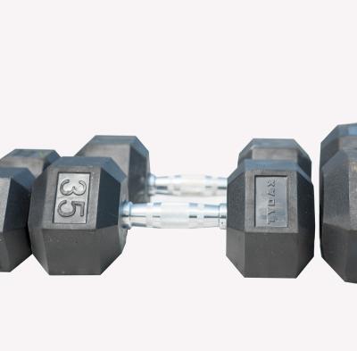 China Premium High Grade Rubber Covered Virgin Dumbbell Hex Rubber Dumbbell for sale