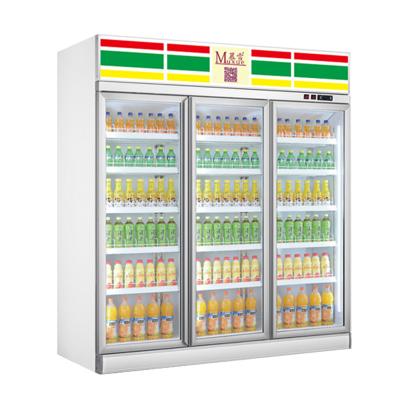 中国 MUXUE Single-temperature Glass Three Doors Display Commercial Refrigerator Fridge Beverage Cooler with white AD panel helad exhibidor 販売のため