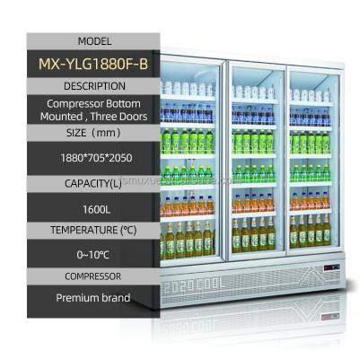 China MUXUE Single-temperature Glass Three Doors Display White Commercial Fridge Refrigerator Beverage Cooler MX-YLG1880F-B Te koop