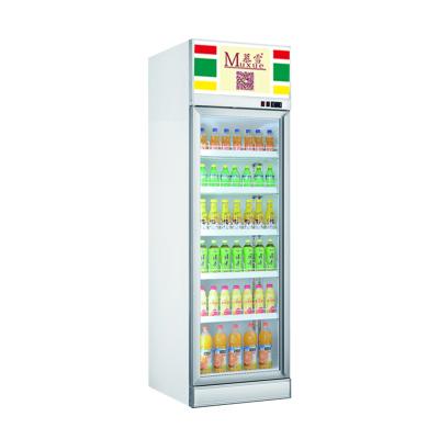 中国 MUXUE Single-Temperature Glass Display Fridge Commercial Single-Door Fridge Beverage Cooler with AD Panel White MX-YLG620F-T 販売のため