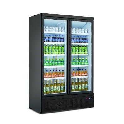 China MUXUE Single-Temperature Two Glass Doors Display Refrigerator Commercial Fridge Drinks Cold Cooler Beverage Fridge - Black MX-YLG1250F-B for sale