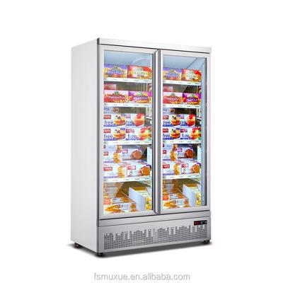 China MUXUE Single-temperature Double Doors Glass Display Freezer for Commercial MX-XGG1250F-B White Supermarket Fridge for sale