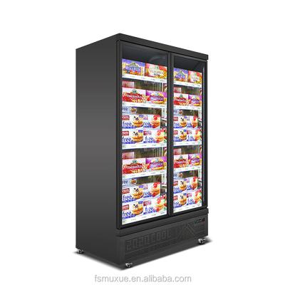 China MUXUE Single-Temperature Double Doors Glass Display Freezer for Supermarket Commercial Fridge Upright Freezer - Black MX-XGG1250F-B for sale