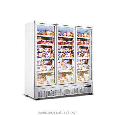 China MUXUE Single-temperature Glass Three Doors Display Freezer For Commercial MX-XGG1880F-B White Supermarket Refrigerator for sale