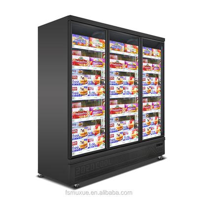 China MUXUE Single-Temperature Glass Three Doors Display Freezer for Supermarket Refrigerator Fridge and Commercial Freezers - Black MX-XGG1880F-B for sale