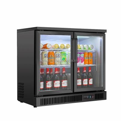 China MUXUE Single-temperature Black Race Counter Beer Fridge Two Doors Glass Beer Cooler MX-BTG920F for sale