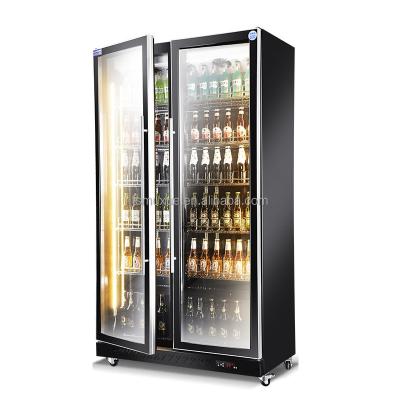 China Commercial Single-temperature MUXUE Bar Glass Beer Fridge 2-Door Beer Cooler Showcase Beer Fridge Beverage Display Stand Cooler for sale