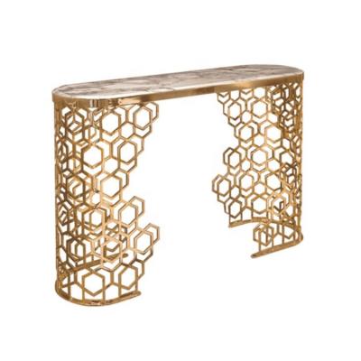 China Gold Modern Living Room Stainless Steel Hallway Table Luxury Marble Console Table For Home for sale