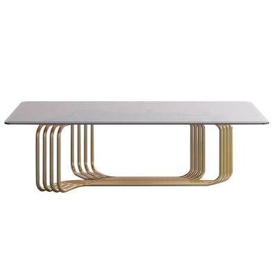 China Modern living room gold steel frame glass tea coffee table modern brushed tea table for for sale