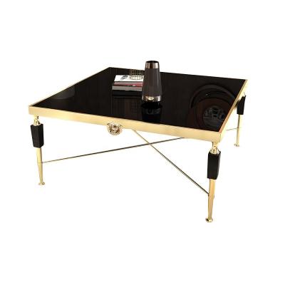 China Stainless Steel and Gold Square Coffee Table Glass Top Living Room Modern High End Marble Coffee Table for sale