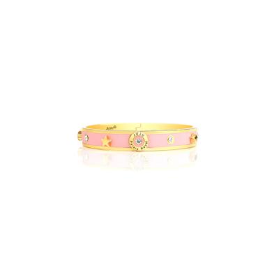 China Fashion Style Exquisite High Quality 18K Gold Plated Star-rivet Bangle Rose Enamel Buckle Bracelet for sale