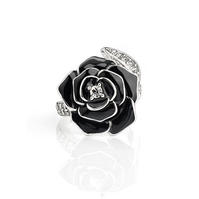 China Romantic Fashion Design Rings Women Jewelry Simple Silver Plated Adjustable Rose Flower Ring for sale