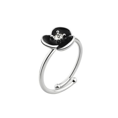 China Romantic Unique Design Adjustable Rose Flower Enamel Silver Crystal Rings for sale