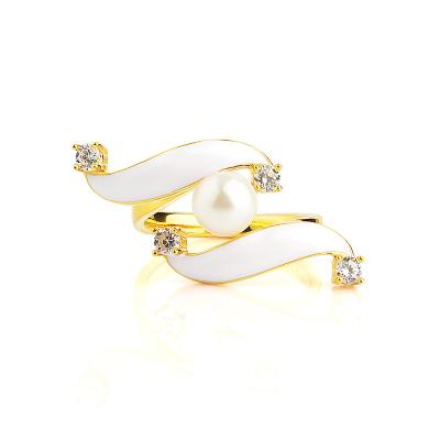 China Wholesale Daisy Flower Fashion Enamel Gold Plated Pave Chime Ring, 18k Gold Ring Woman Jewelry for sale