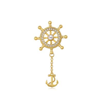 China Exquisite Fast Delivery Style Women Jewelry 18K Gold Plating High Quality Classic Brass Navy Rudder Pin for sale