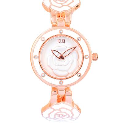 China Women Luxury Brand Watch Custom Design Alloy Rose Case Enamel Dial Water Resistant for sale