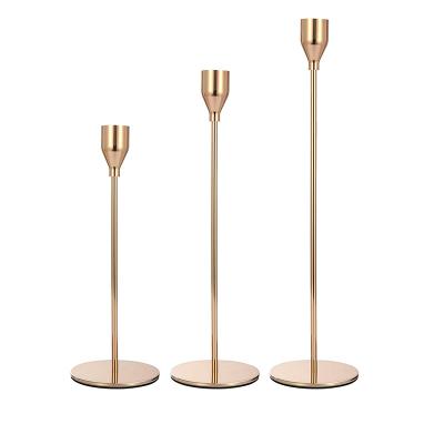 China Home Decoration Factory Wholesale Set Rustic Tall Gold 3 Stick Floor Gold Pillar Metal Candle Holder Long For Home Wedding Decoration for sale