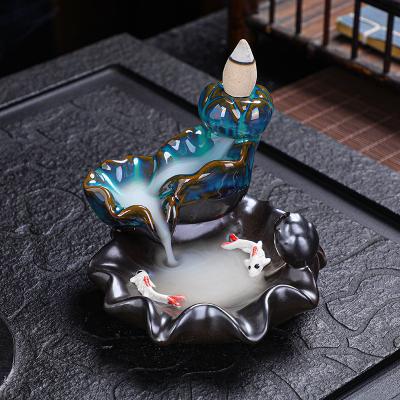 China Factory Price Chinese Ceramic Incense Censer Portable Waterfall Backflow Incense Burner Arabian Joss Stick Holder Oud Backflow Censers for sale