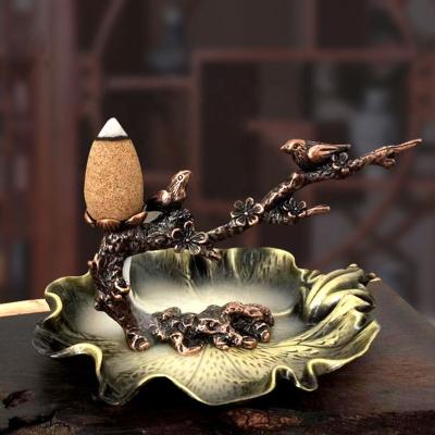 China Creative Plum Branch Home Decor Lotus Bunrer Cones Backflow Incense Incense Holder Amazon Selling Metal Censer Chinese Hot Aroma Burner for sale