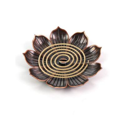 China Lotus Line Incense Buddhism Holder Alloy Incense Censer Holder Coil Dish Base Indian Yoga Studios Temples Home Decoration for sale