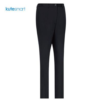 China Anti-wrinkle Design Tailored Straight Pants Polyester Black Trousers For Women for sale