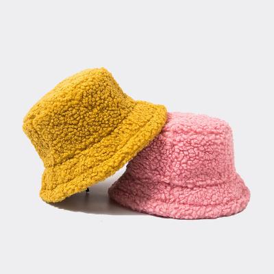 China Plush New Arrive Women Winter Flat Top Plush Bucket Hats Warm Fur Hats for sale