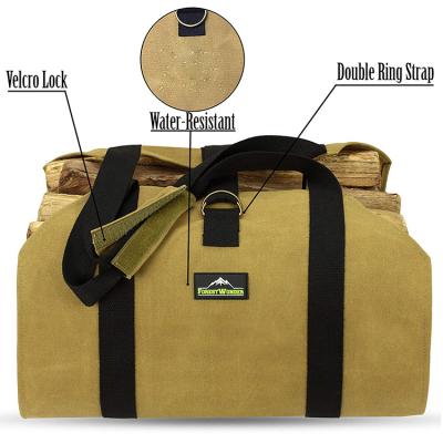 China Large Waxed Firewood Canvas Firewood Log Carrier Bags For Outdoor Tools And Stoves Wood Bags for sale