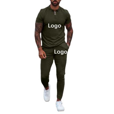 China 2021 Custom Logo Men Casual Tracksuit Breathable Two Piece Clothing Sets Slim Fit Sportswear Sweatsuit Trotter for sale